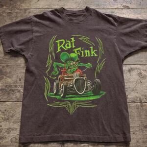 Gildan Men Brown T-Shirt, Rat Fink T-Shirt With Green Cartoon Character
